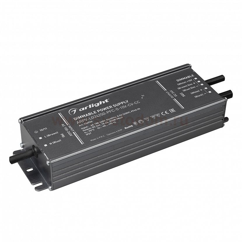 Блок питания ARPV-LG24250-PFC-0-10V-CV-CC (24V, 10.4A, 250W) (Arlight, IP67 Металл, 5 лет) Arlight 36936