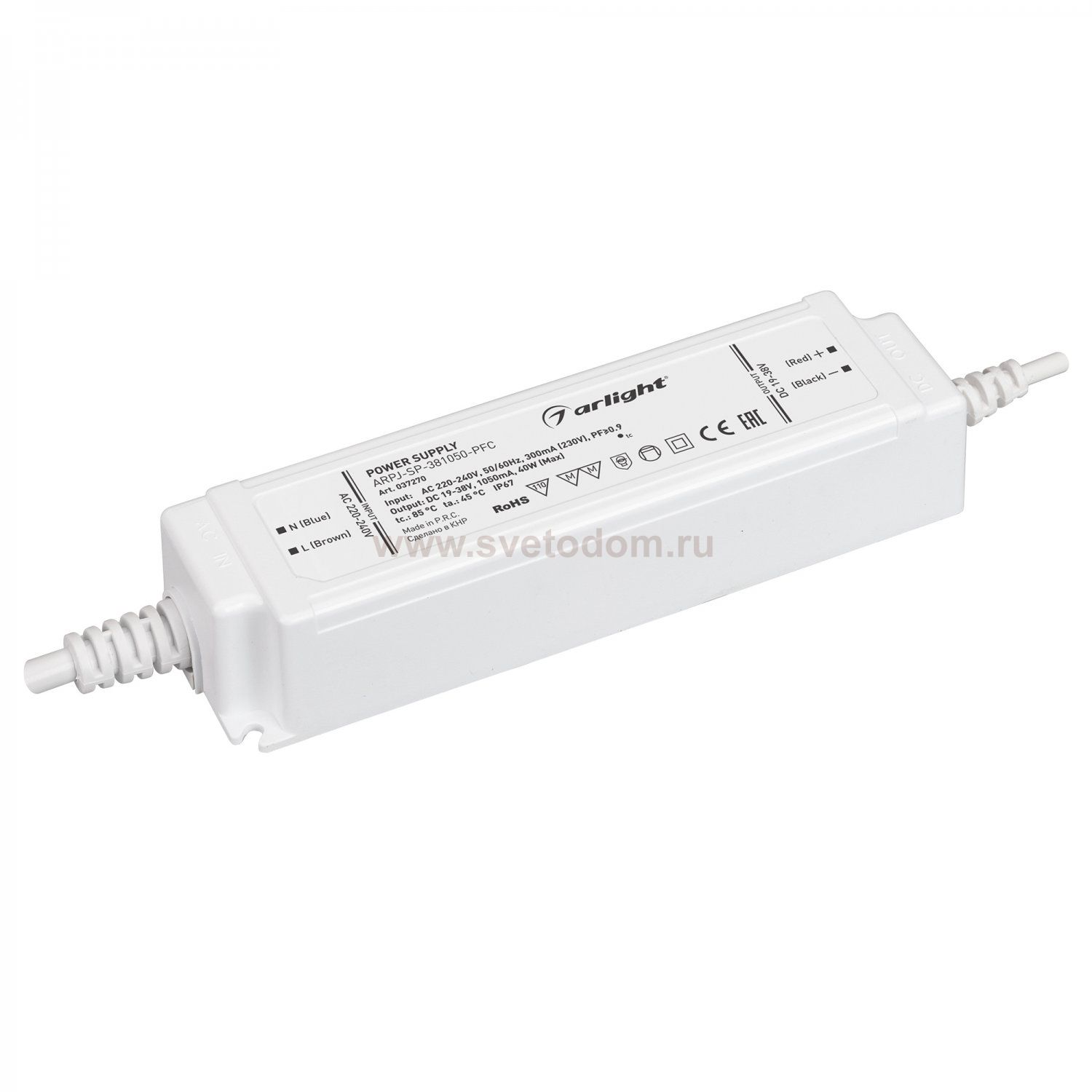 Блок питания ARPJ-SP-381050-PFC (40W, 19-38V, 1.05A) (Arlight, IP67 Пластик, 5 лет) Arlight 37270
