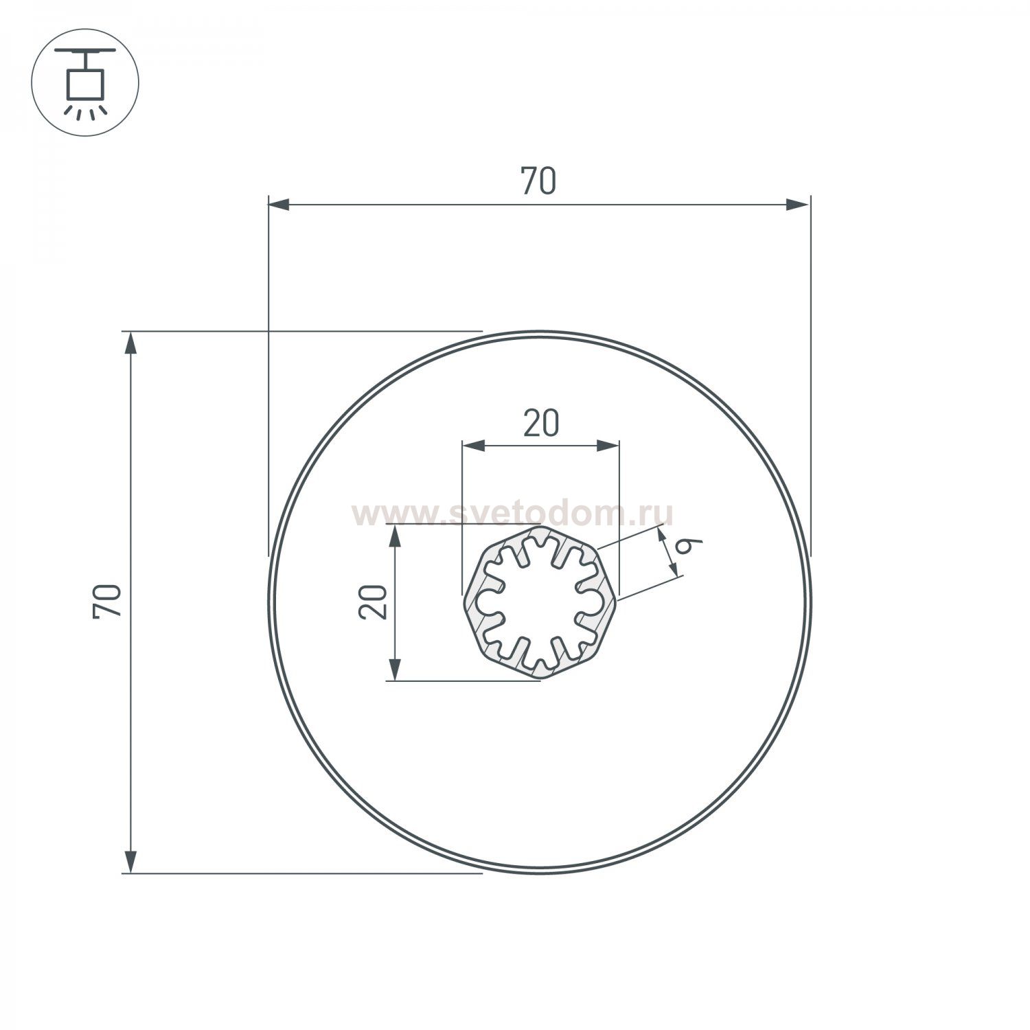Профиль SL-ROUND-D70-360deg-2000 ANOD (Arlight, Алюминий) Arlight 37770