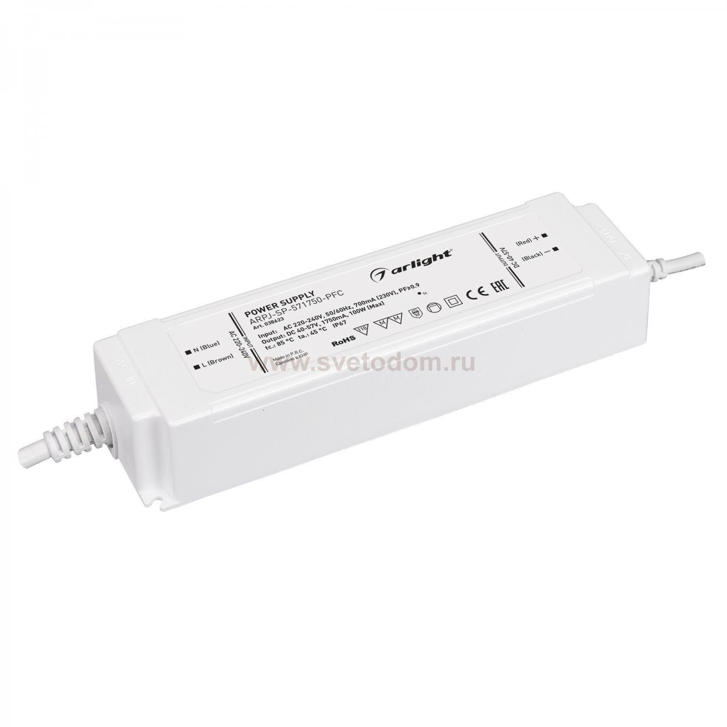 Блок питания ARPJ-SP-571750-PFC (100W, 40-57V, 1.75A) (Arlight, IP67 Пластик, 5 лет) Arlight 38623