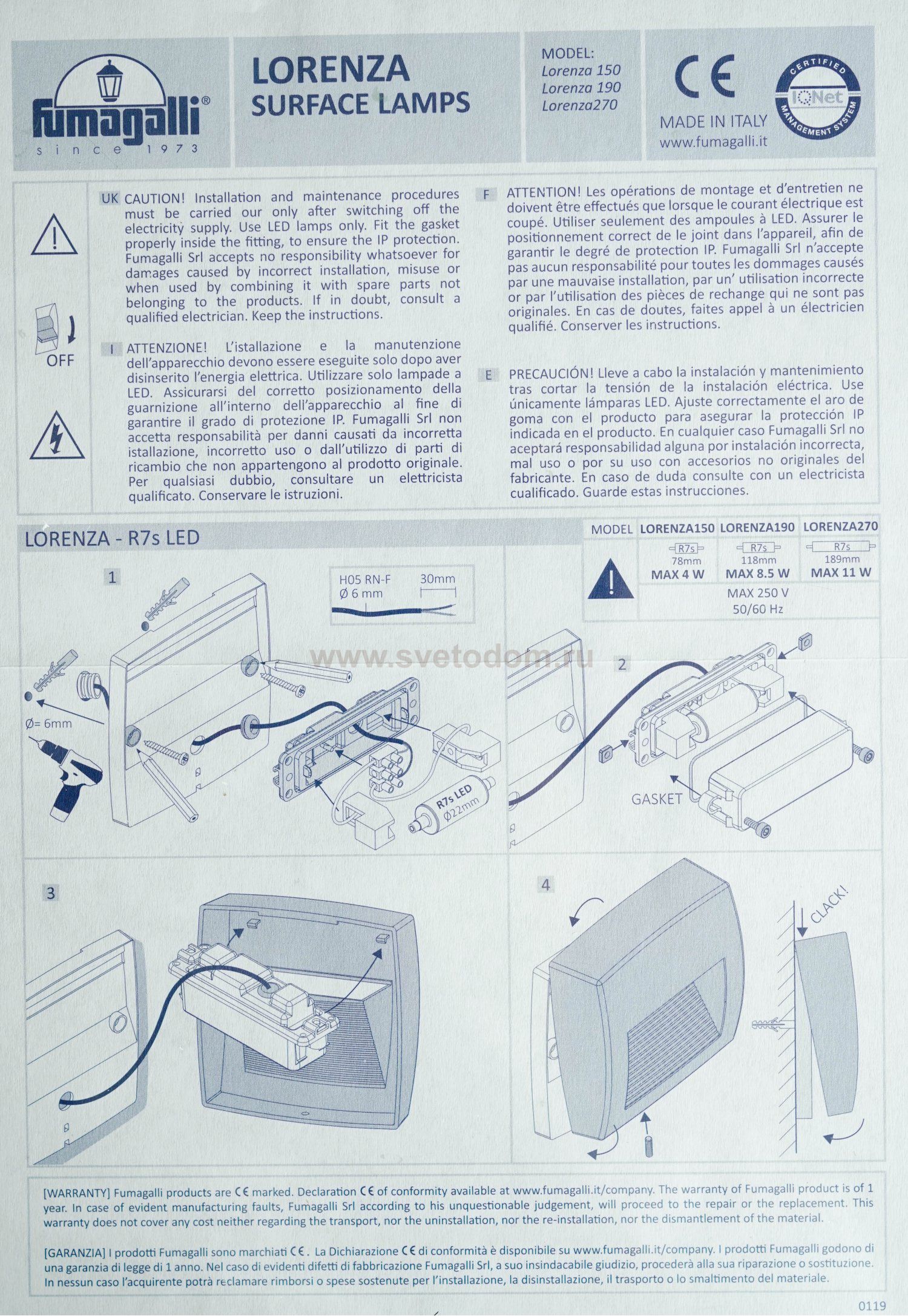 Светильник для подсветки лестниц накладной FUMAGALLI LORENZA 270 AS3.000.000.AXP1L