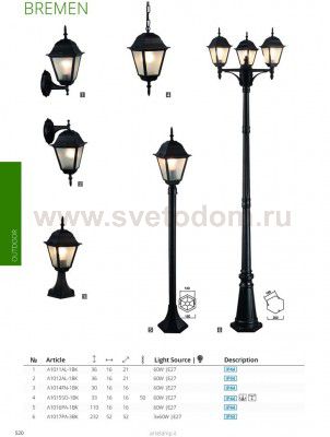Уличный светильник Arte lamp A1115SO-1BK Belgrade