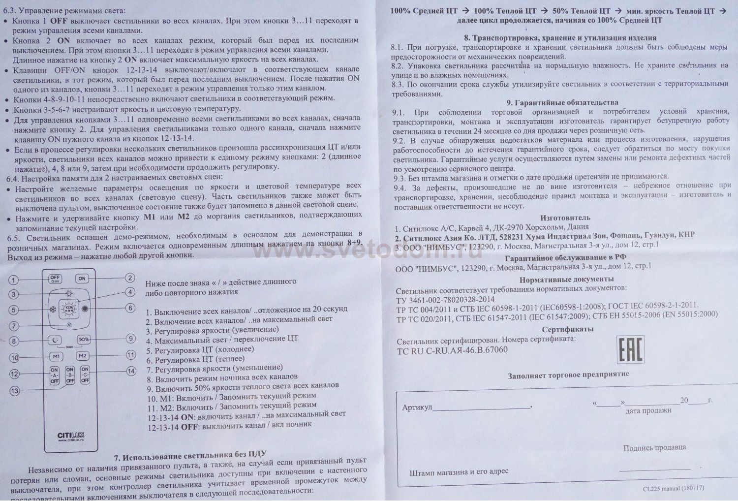 Люстра потолочная Citilux CL225245R Паркер