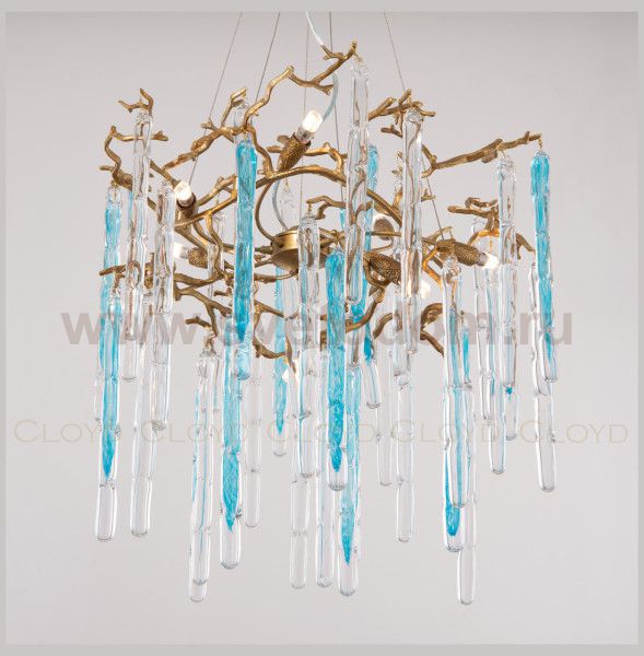 Люстра Cloyd PANGEA C8 / D63 см - латунь - голубое стекло (арт.10404)