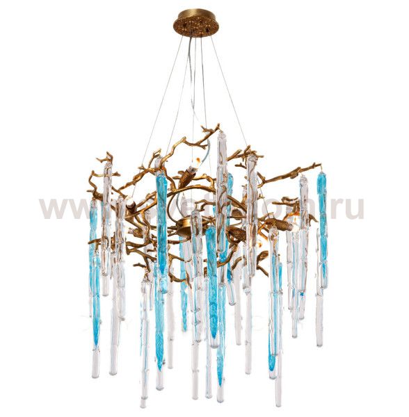 Люстра Cloyd PANGEA C8 / D63 см - латунь - голубое стекло (арт.10404)