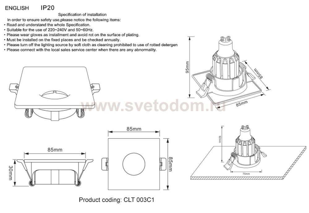Светильник встроенный Crystal Lux CLT 003C1 WH (1400/161)