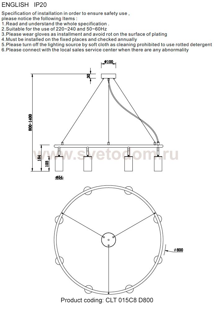 Светильник Crystal lux CLT 015C8 D800 BL-GO