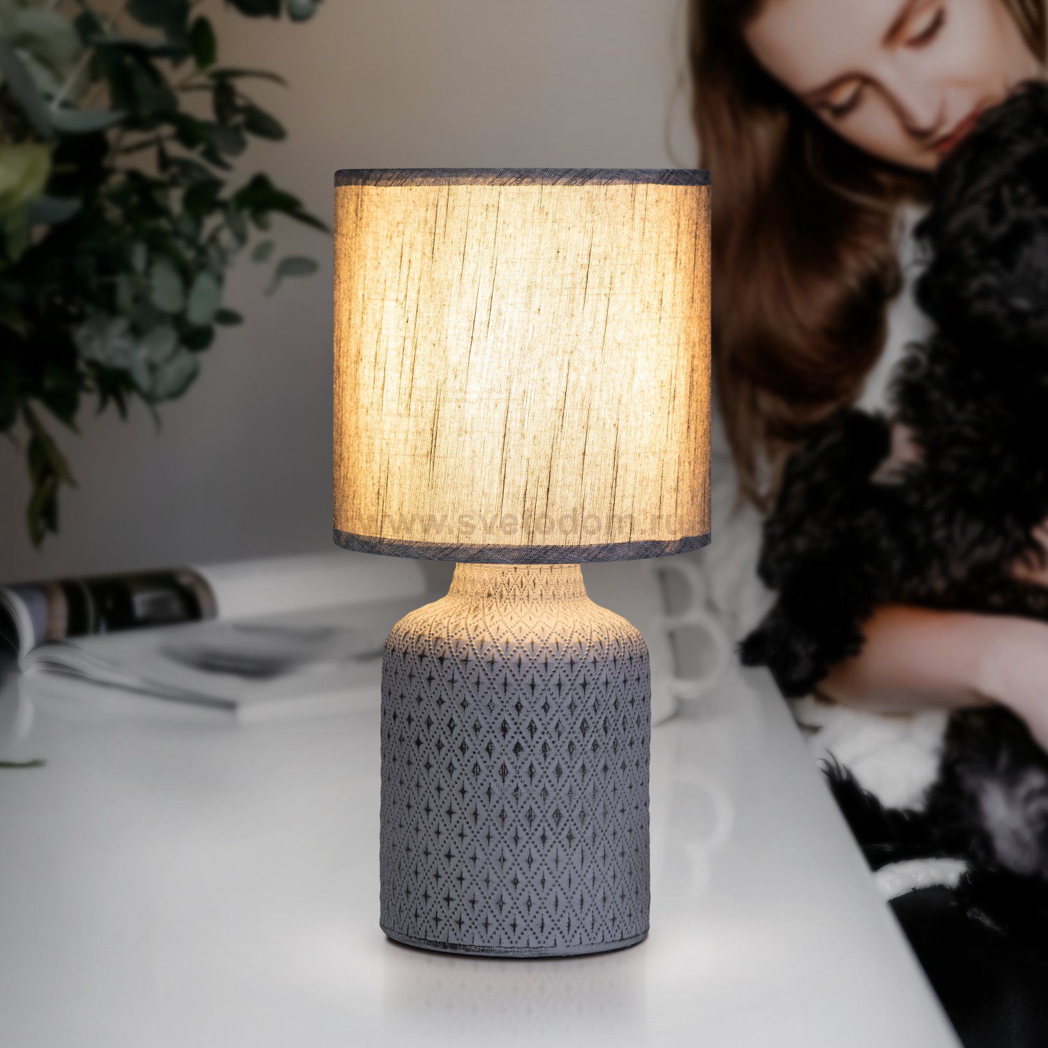 Настольная лампа Rivoli Sabrina D7043-502 1 * Е14 40 Вт керамика черная с абажуром