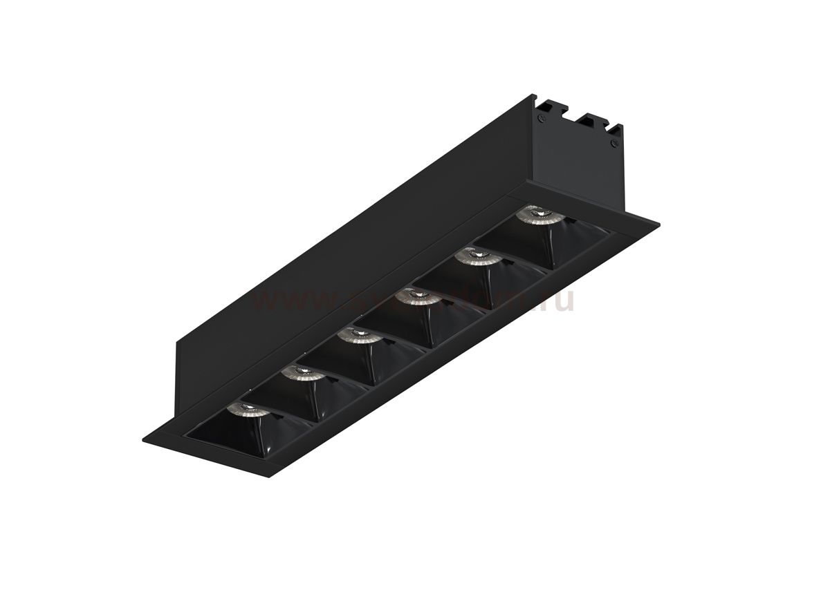 Donolux Led св-к встраиваемый, 6W, 176,2х48мм, H36мм, 487Lm, 34°, 3000К, IP20, корпус черный, черные модули, блок питания AC/DC 24V в комплекте
