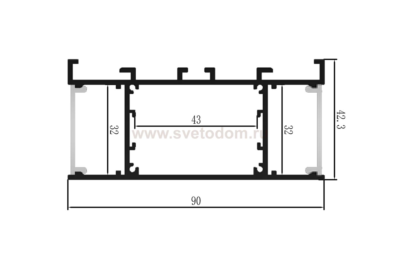 Donolux двусторонний накладной алюминиевый профиль, 2 метра, 42,3х90х2000 мм