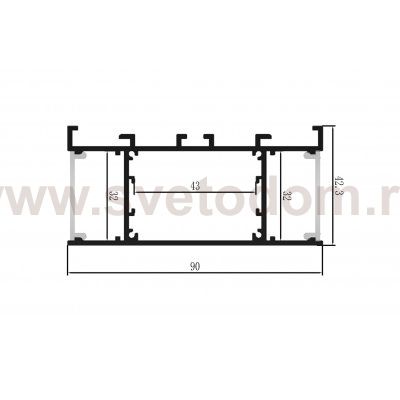 Donolux двусторонний накладной алюминиевый профиль, 2 метра, 42,3х90х2000 мм