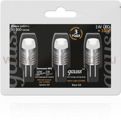 Лампа Gauss EB2071071007 LED G4 1W AC/DC 12V 2700K (блист.3шт)