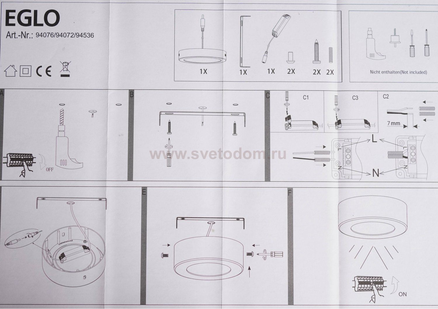 Настенно-потолочный светильник Eglo 94536 FUEVA 1