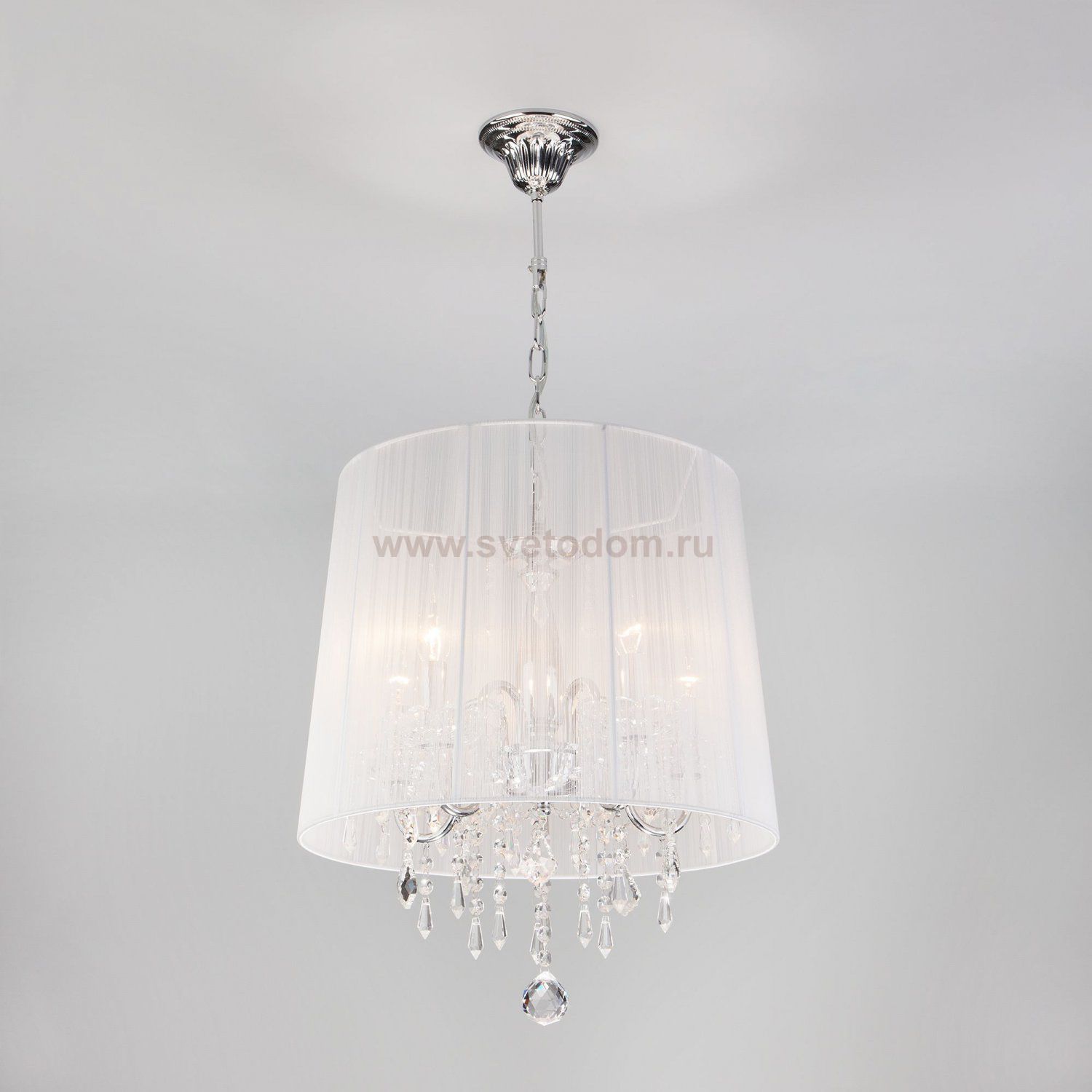 Люстра подвесная с абажуром и хрусталем 2045/5 хром/белый