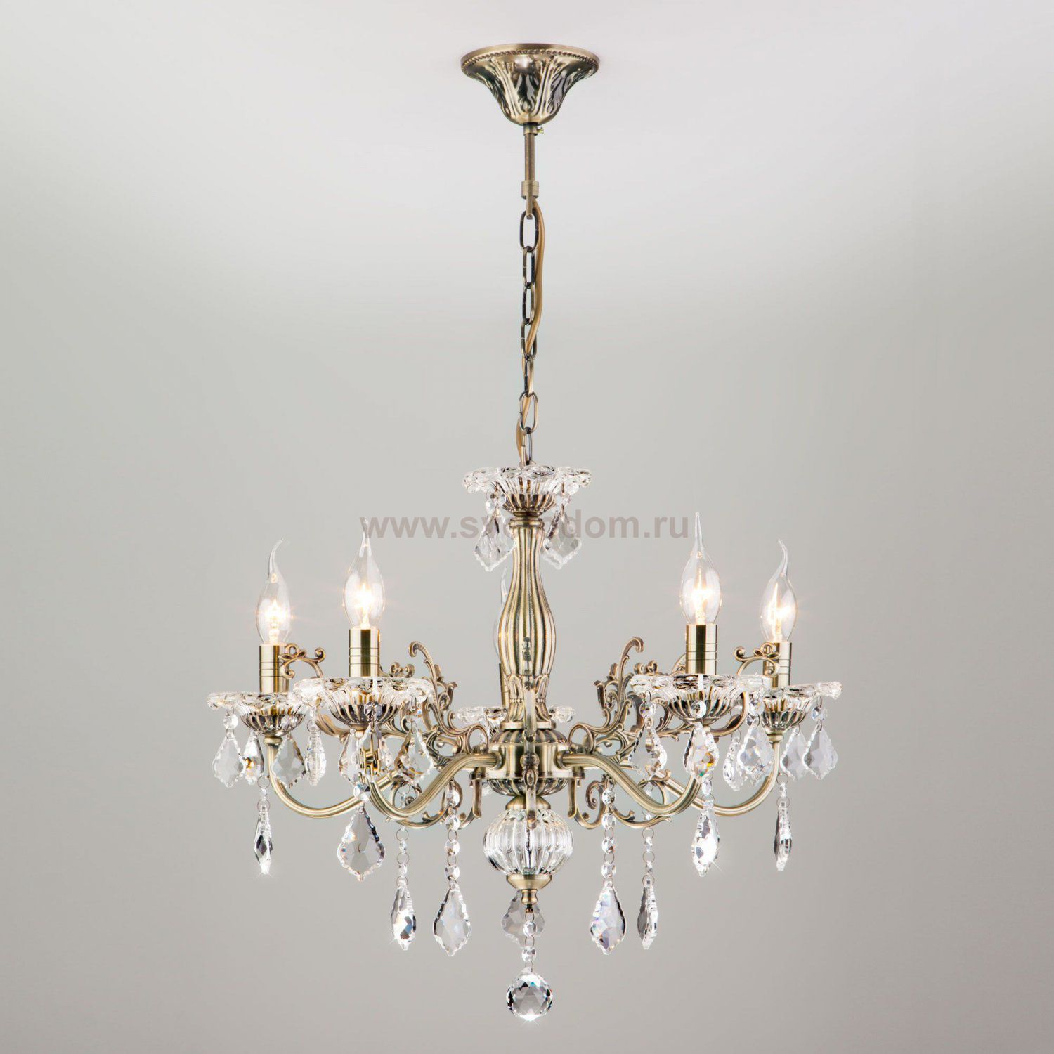 Люстра с хрусталем в классическом стиле 3281/5 античная бронза / прозрачный хрусталь