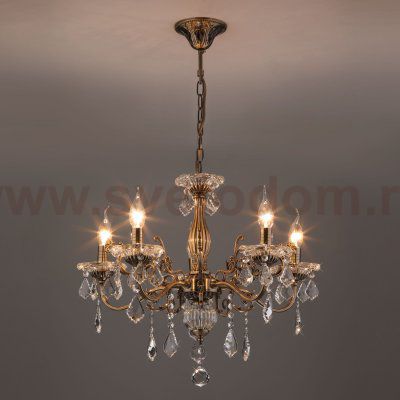 Люстра с хрусталем в классическом стиле 3281/5 античная бронза / прозрачный хрусталь