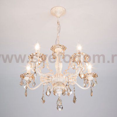 Подвесная люстра с хрусталем в классическом стиле 3281/5 белый с золотом / тонированный хрусталь