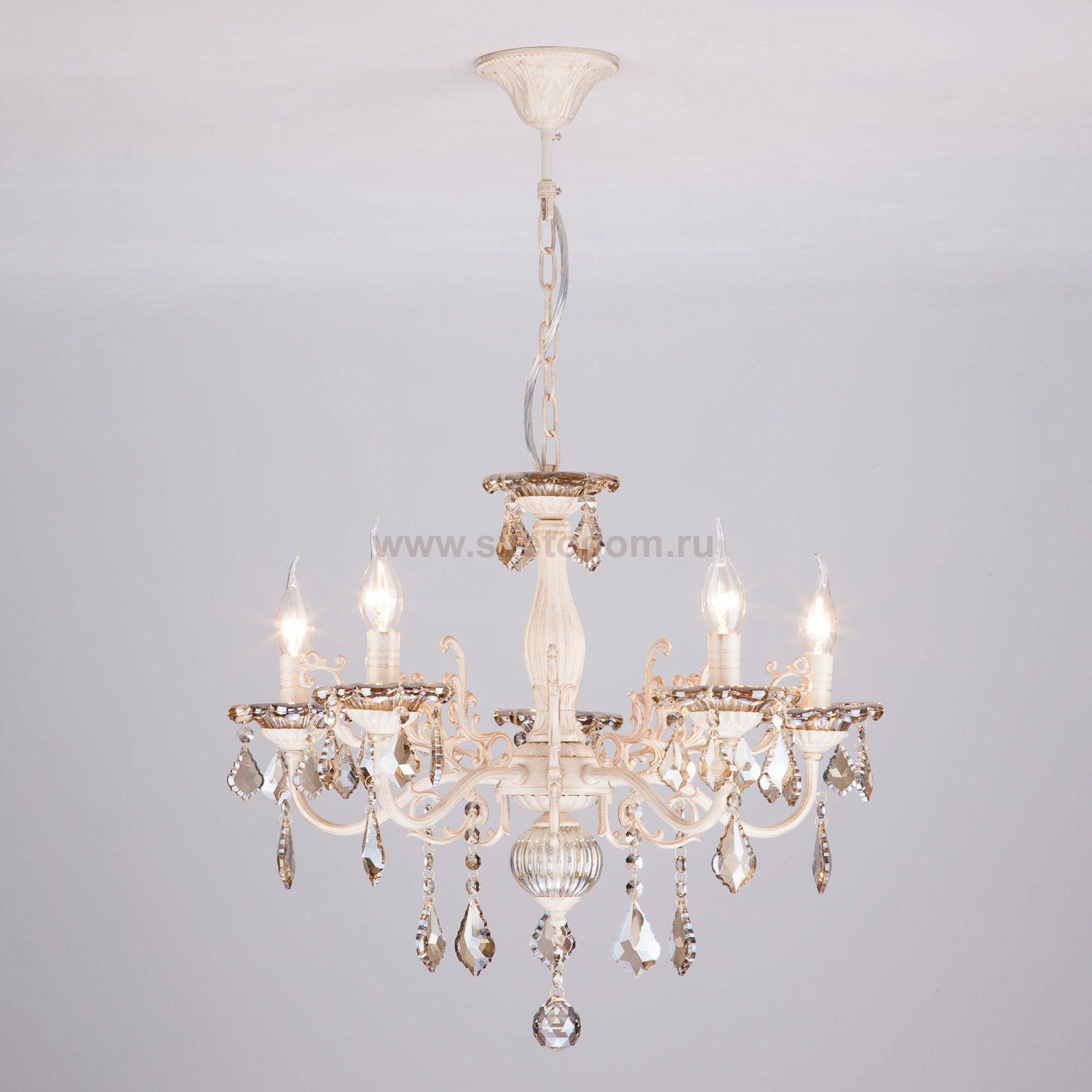 Подвесная люстра с хрусталем в классическом стиле 3281/5 белый с золотом / тонированный хрусталь