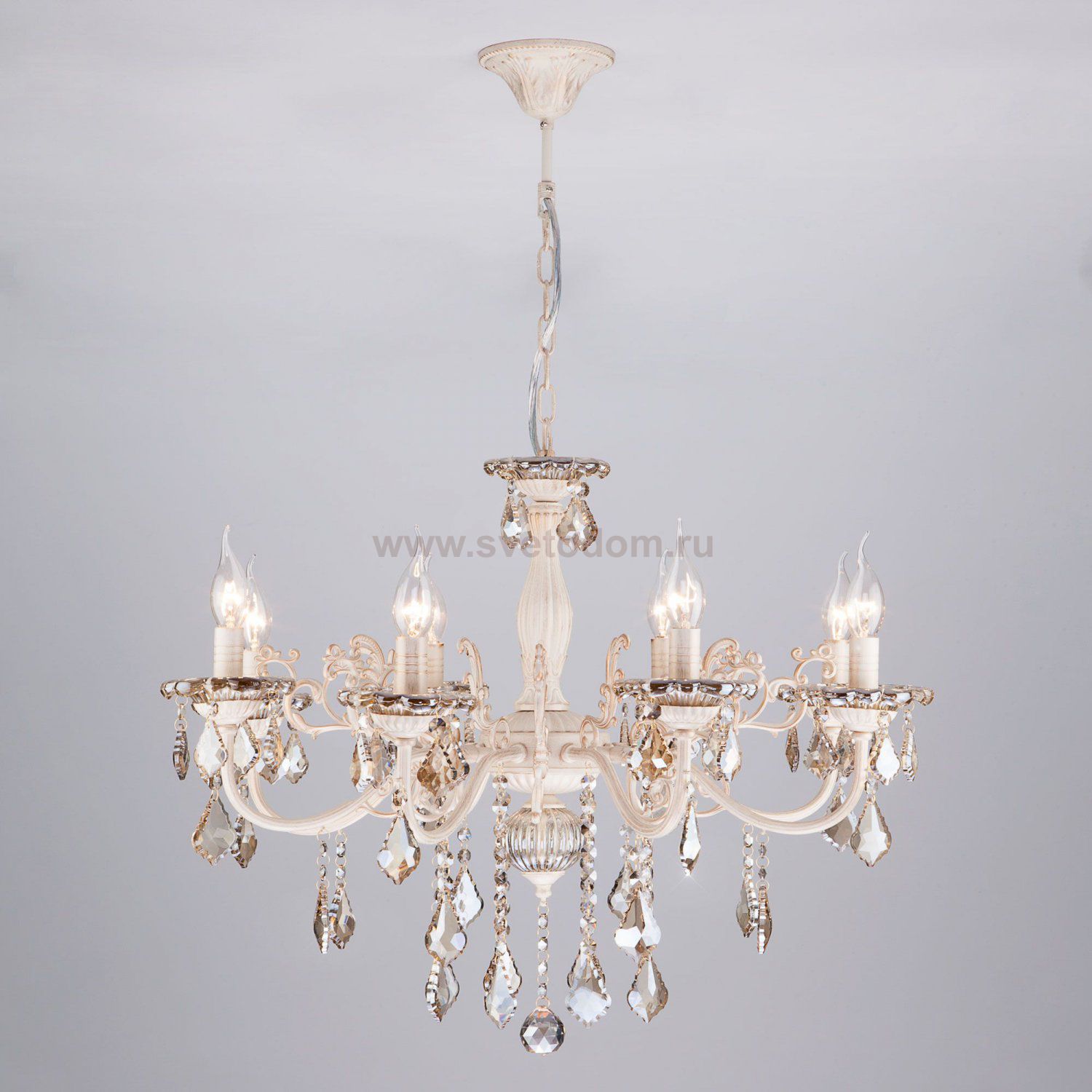 Люстра с тонированным хрусталем 3281/8 белый с золотом / тонированный хрусталь