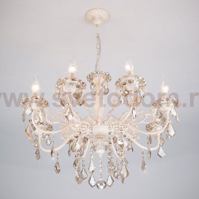 Люстра с тонированным хрусталем 3281/8 белый с золотом / тонированный хрусталь