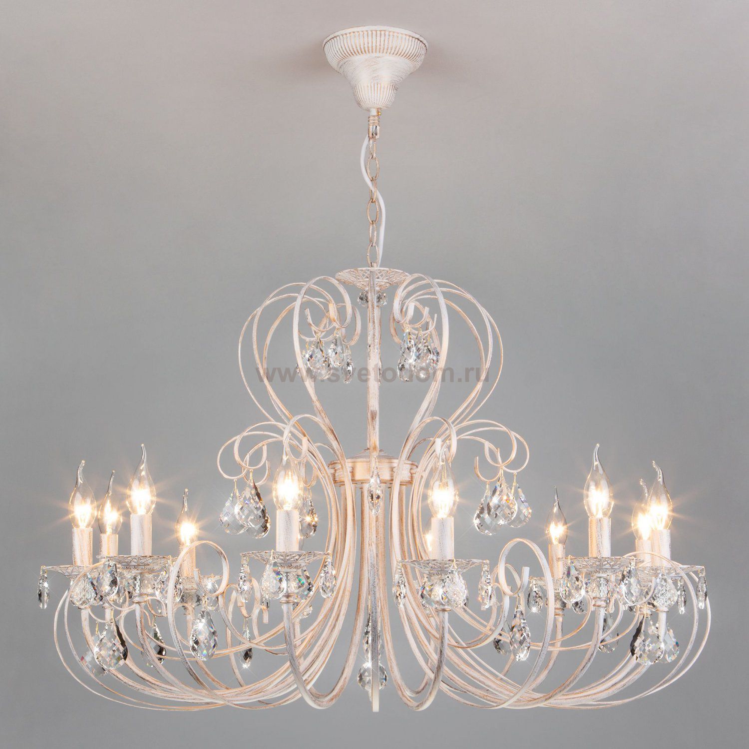 Люстра подвесная с хрусталем 3305/12 белый с золотом / прозрачный хрусталь