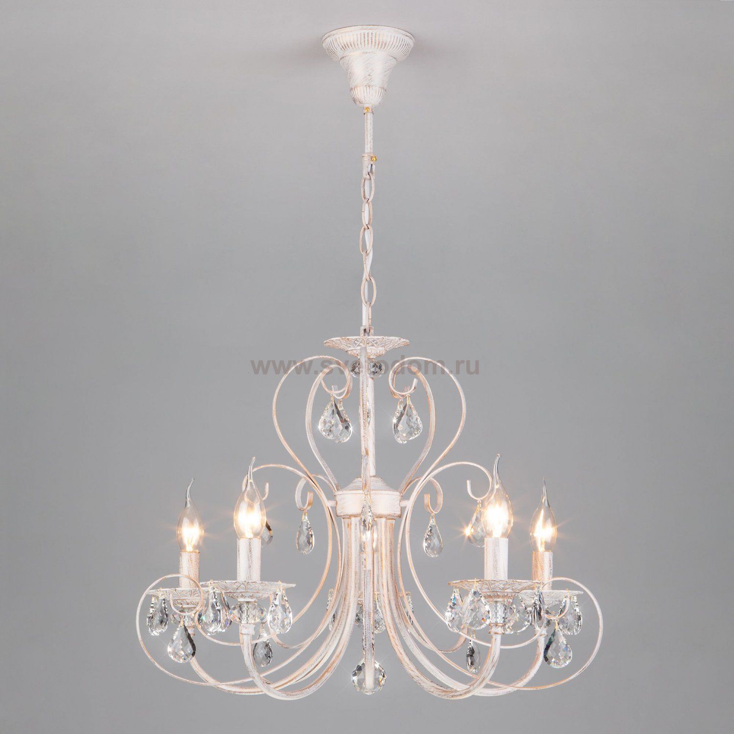 Люстра с хрусталем в классическом стиле 3305/5 белый с золотом / прозрачный хрусталь