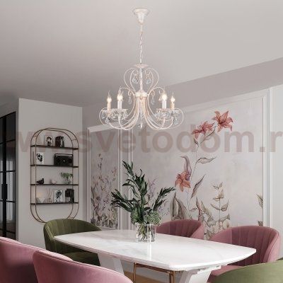 Люстра с хрусталем в классическом стиле 3305/5 белый с золотом / прозрачный хрусталь