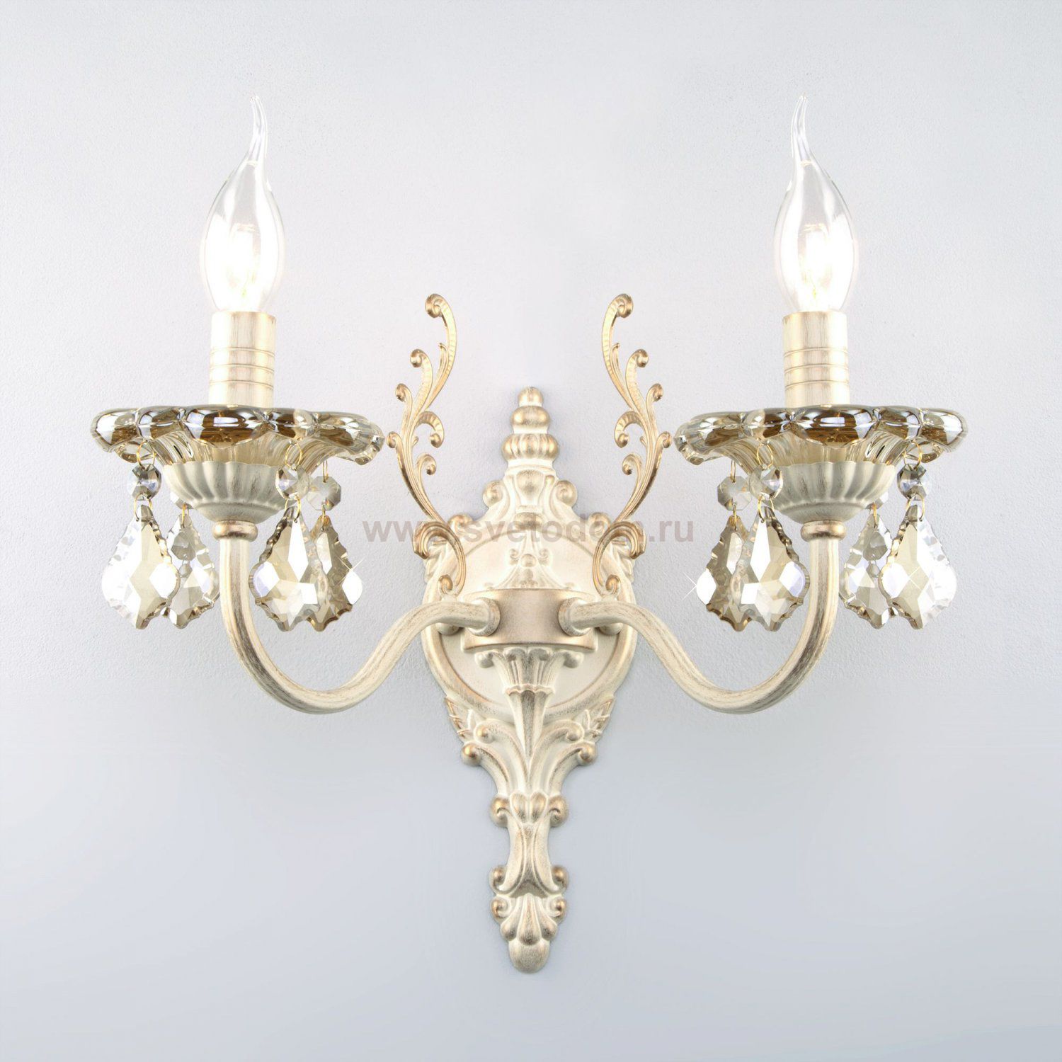 Бра с тонированным хрусталем 3281/2 белый с золотом / тонированный хрусталь