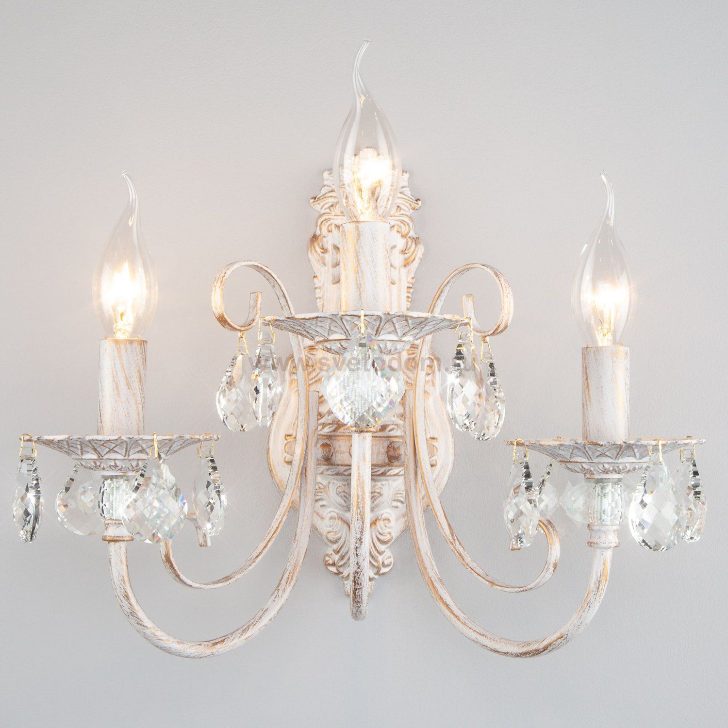 Бра с хрусталем 3305/3  белый с золотом / прозрачный хрусталь