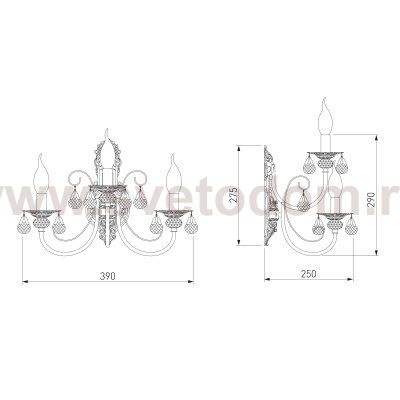 Бра с хрусталем 3305/3  белый с золотом / прозрачный хрусталь
