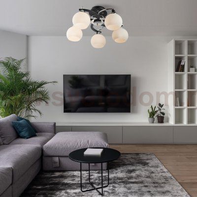 Потолочная люстра с белыми плафонами 9654/5 хром/венге