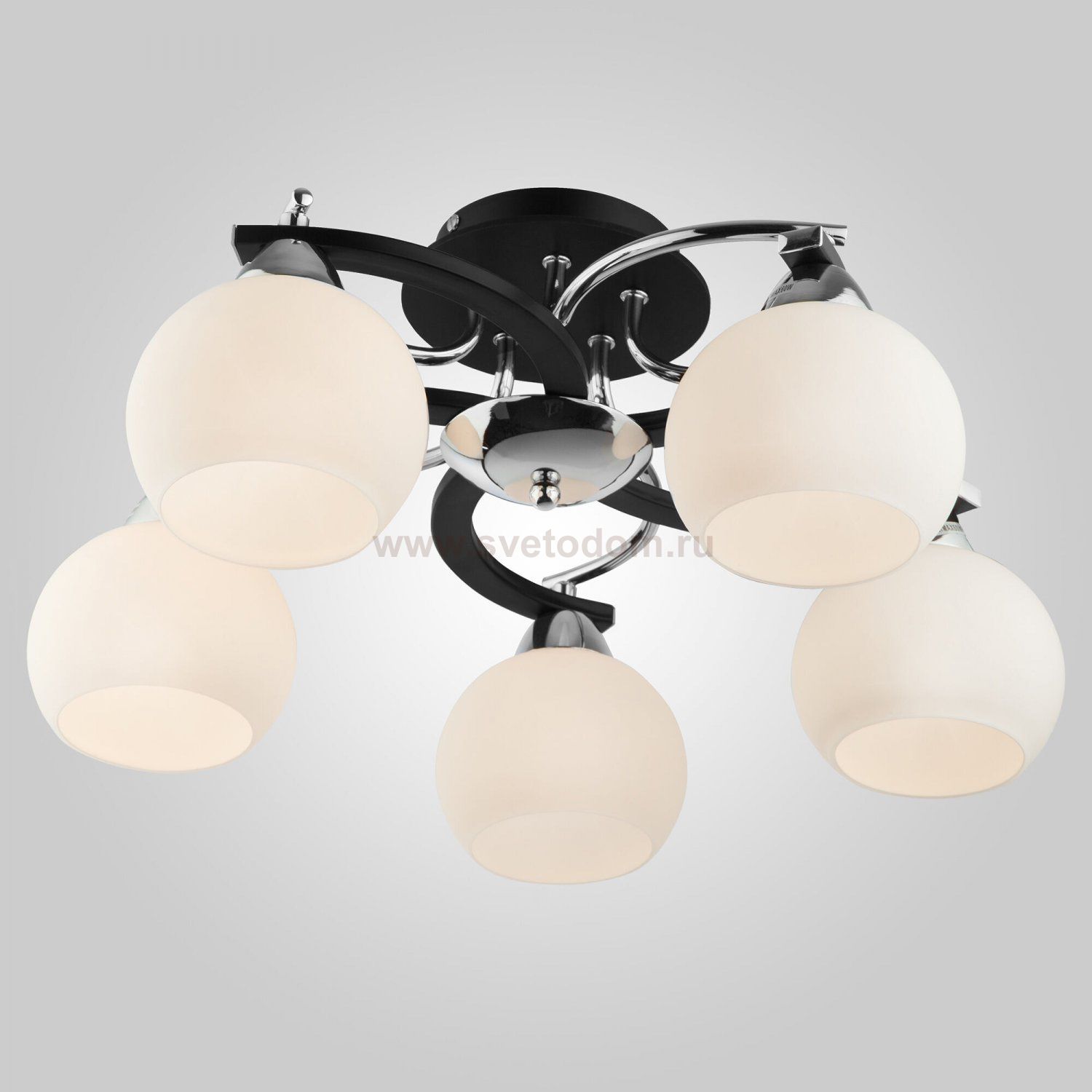 Потолочная люстра с белыми плафонами 9654/5 хром/венге