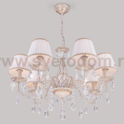 Подвесная люстра с хрусталем и абажурами 3637/7 белый с золотом / прозрачный хрусталь