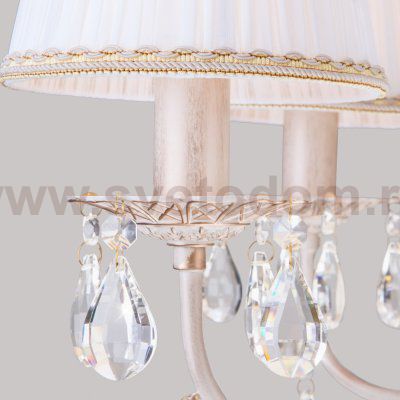 Подвесная люстра с хрусталем и абажурами 3637/7 белый с золотом / прозрачный хрусталь