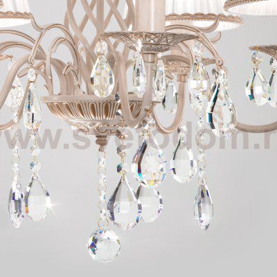 Люстра с тканевыми абажурами и хрустальными подвесками 10054/5 белый с золотом