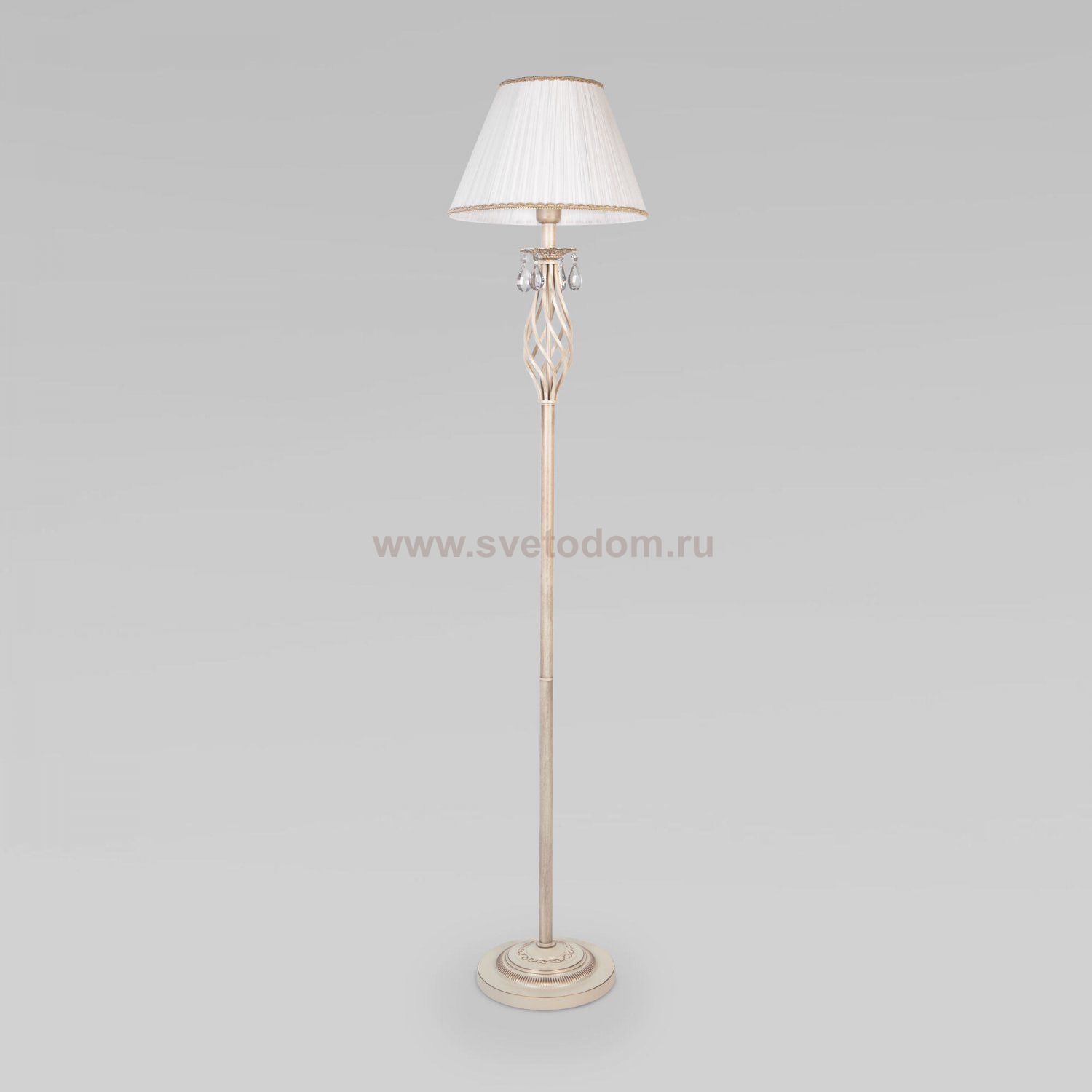 Напольный светильник с хрусталем 10073/1 белый с золотом