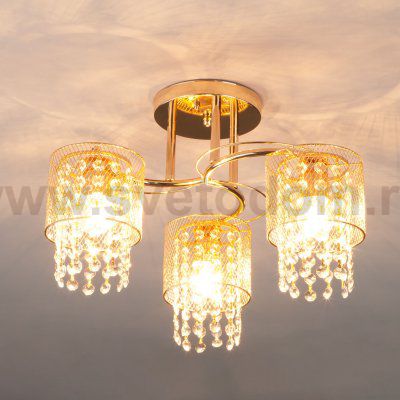 Потолочный светильник с металлическими плафонами и хрусталем 30137/3 золото