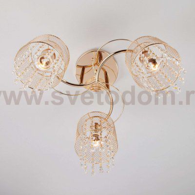 Потолочный светильник с металлическими плафонами и хрусталем 30137/3 золото
