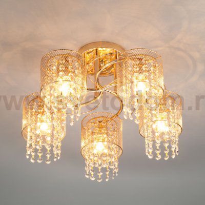 Потолочный светильник с хрусталем и плафонами из металла 30137/5 золото