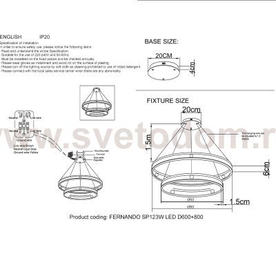 Crystal lux FERNANDO SP123W LED D600+800 BLACK/GOLD