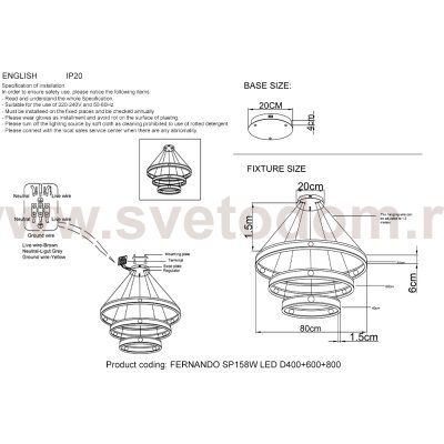 Crystal lux FERNANDO SP158W LED D400+600+800 BLACK/GOLD