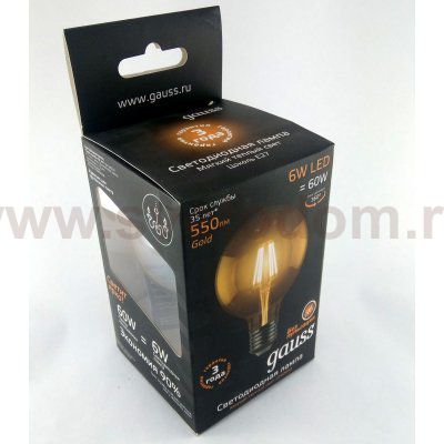 Ретро лампа диодная Gauss LED Filament G95 E27 6W Golden 550lm 2400K (105802006)