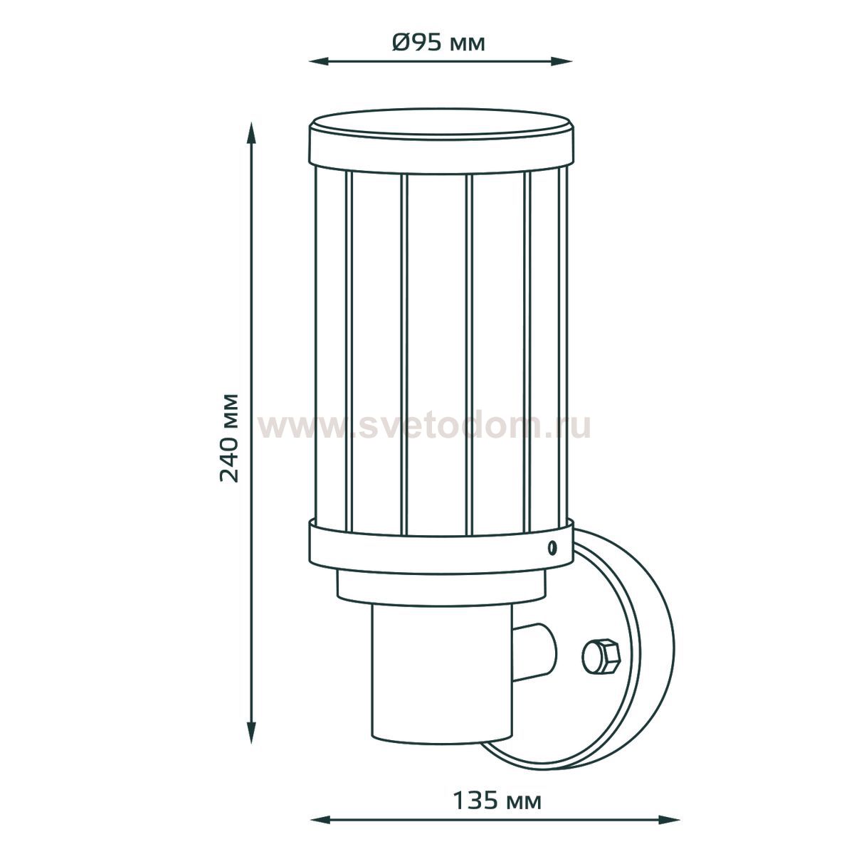 Светильник садово-парковый Gauss Vega на стену вверх 10.5*24*14.2cm, 170-240V / 50Hz, 1xE27, Max.60W, IP: 54, (GD021)
