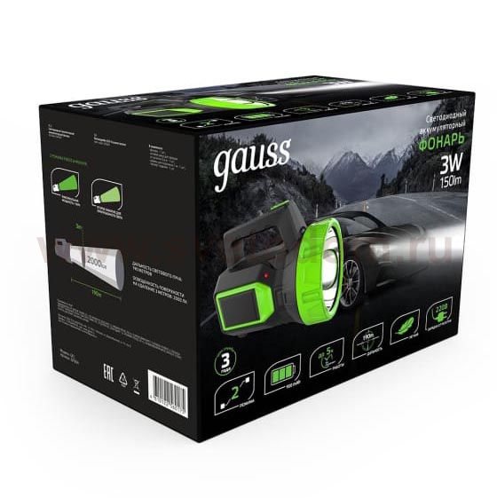 Фонарь прожекторный Gauss модель GFL604 3W 150lm lead acid 900mAh LED (GF604)
