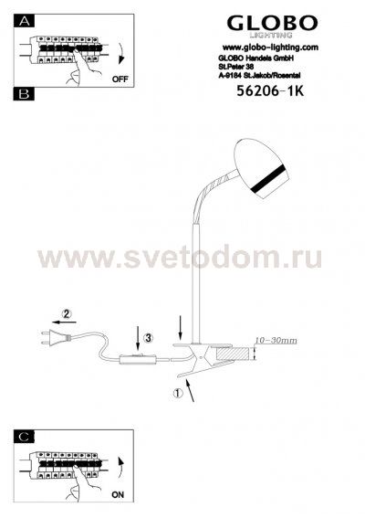 Настольная лампа на прищепке Globo 56206-1K Manjola