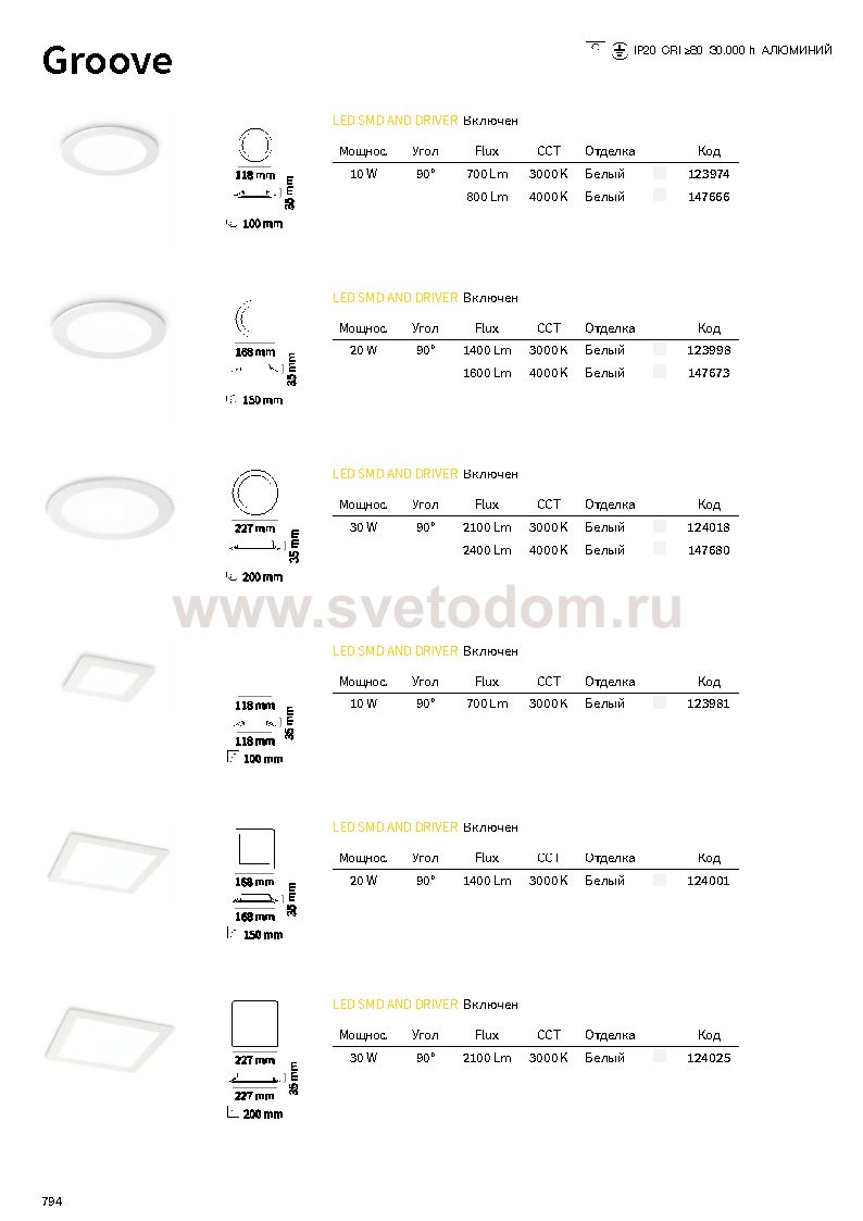 Ideal Lux GROOVE FI 20W SQUARE 3000K