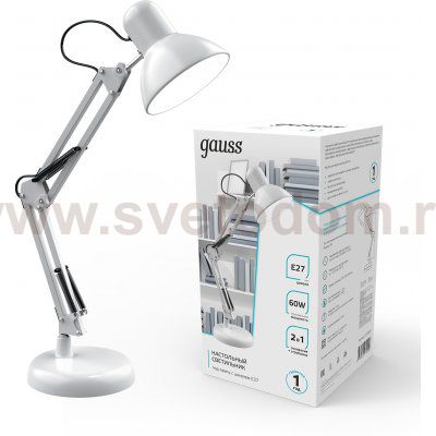 Светильник настольный Gauss модель GTL002 60W 220-240V E27 белый струбцина и основание
