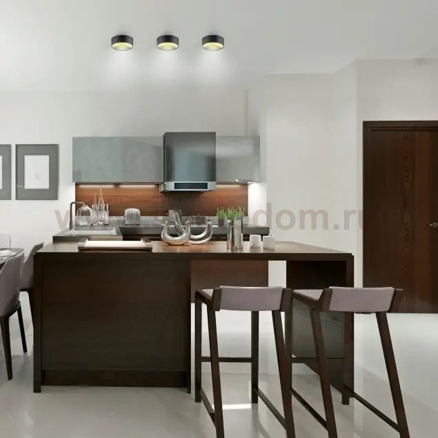 Светильник Gauss Overhead накл цил 12W 770lm 4000K 170-240V IP20 140*50мм черный золото LED (HD040)