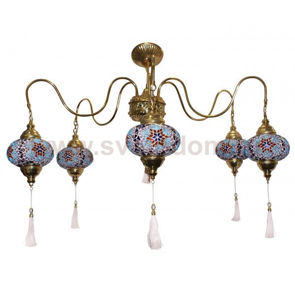 Люстра МАРОККО золото (плафон - бирюзовый, розовый, синий, оранжевый) d80 Е14 6*40w Kink light 2315,45