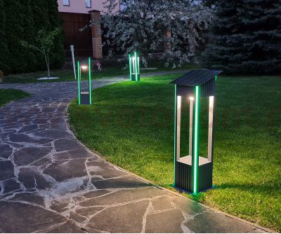 Kink Light 09206-F,16(07) Светильник уличный серый Рентай с солнечной батареей w20*20 h80 Led 8W (4000K) Декоративная подсветка зеленая. С пультом ДУ